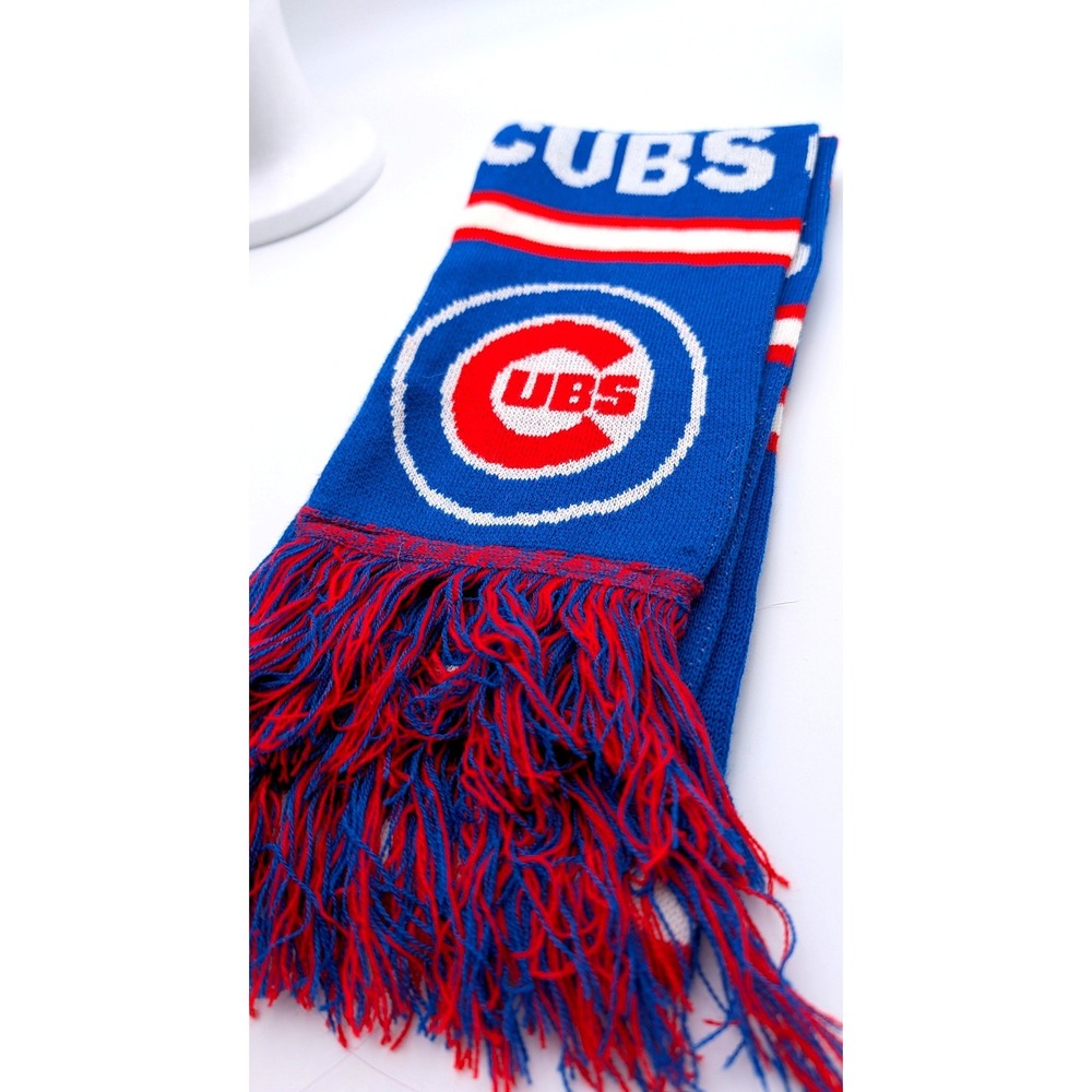 Chicago Cubs MLB Knit Scarf Blue Red White Team Logo Fringe Fan Gear Accessory